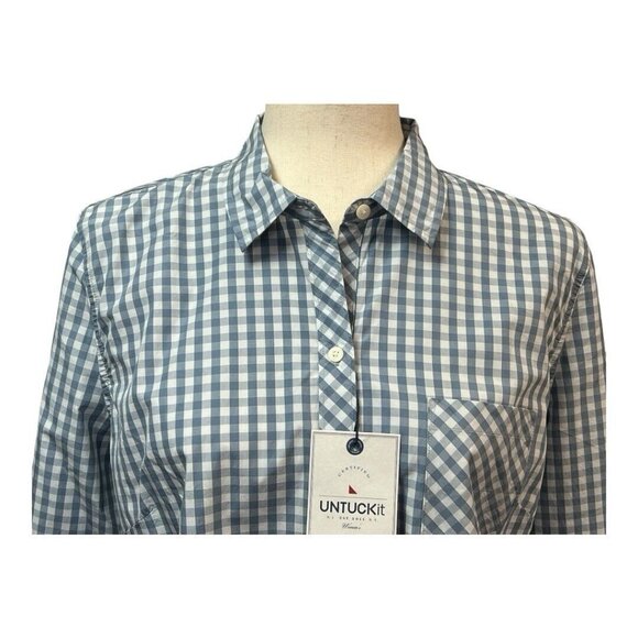 UNTUCKIT Womens Crispo Gingham Checkered Button Down Top~Size 6~Blue White - Picture 3 of 11